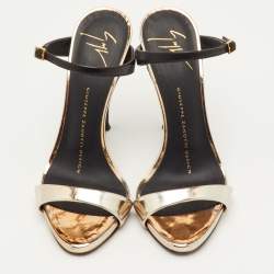 Pre Owned Giuseppe Zanotti Size 34.5 Metallic/Black Foil Leather Sandals