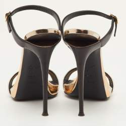 Pre Owned Giuseppe Zanotti Size 34.5 Metallic/Black Foil Leather Sandals