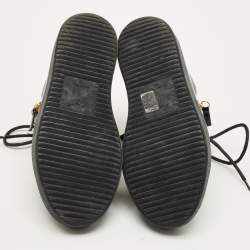 Pre Owned Giuseppe Zanotti Size 38 Navy Blue/Black Patent Leather and Velvet High Top Sneakers