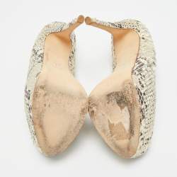 Pre Owned Giuseppe Zanotti Sharon Size 38.5 Cream Python Embossed Leather Peep Toe Pumps