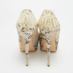Pre Owned Giuseppe Zanotti Sharon Size 38.5 Cream Python Embossed Leather Peep Toe Pumps