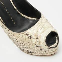 Pre Owned Giuseppe Zanotti Sharon Size 38.5 Cream Python Embossed Leather Peep Toe Pumps