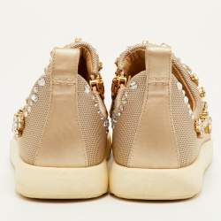 Pre Owned Giuseppe Zanotti May London Size 38 Beige Mesh and Suede Crystal Embellished Sneakers