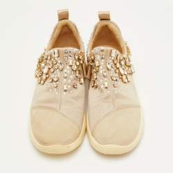 Pre Owned Giuseppe Zanotti May London Size 38 Beige Mesh and Suede Crystal Embellished Sneakers