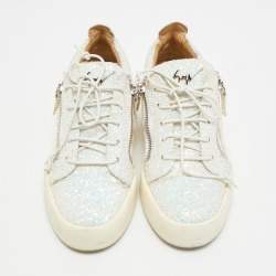 Pre Owned Giuseppe Zanotti Frankie Size 37 Multicolor Glitter and Leather Lace Up Sneakers