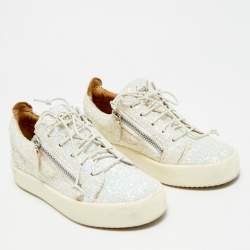 Pre Owned Giuseppe Zanotti Frankie Size 37 Multicolor Glitter and Leather Lace Up Sneakers