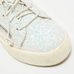 Pre Owned Giuseppe Zanotti Frankie Size 37 Multicolor Glitter and Leather Lace Up Sneakers