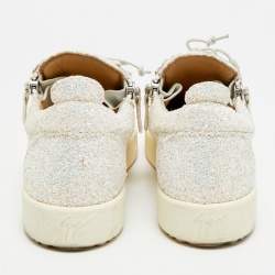 Pre Owned Giuseppe Zanotti Frankie Size 37 Multicolor Glitter and Leather Lace Up Sneakers