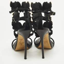 مملوكة مسبقًا صندل جوسيبي زانوتي جلد ذهبي وأسود وسويدي مقاس 38.5 