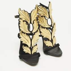 مملوكة مسبقًا صندل جوسيبي زانوتي جلد ذهبي وأسود وسويدي مقاس 38.5 