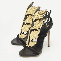 مملوكة مسبقًا صندل جوسيبي زانوتي جلد ذهبي وأسود وسويدي مقاس 38.5 