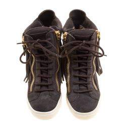 Giuseppe Zanotti Grey Suede Lorenz Fringe Wedge Sneakers Size 37