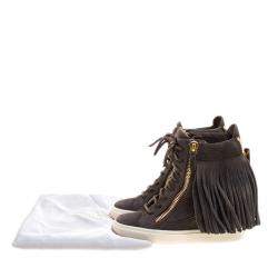 Giuseppe Zanotti Grey Suede Lorenz Fringe Wedge Sneakers Size 37
