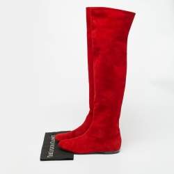 Pre Owned حذاء بوت كاحل جوسيبي زانوتي الين سويدي أحمر داكن مقدمة مفتوحة قصات مفرغة مقاس 38