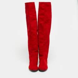 Pre Owned حذاء بوت كاحل جوسيبي زانوتي الين سويدي أحمر داكن مقدمة مفتوحة قصات مفرغة مقاس 38