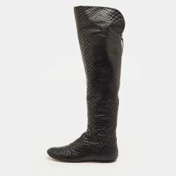 مملوكة مسبقًا Giuseppe Zanotti Size 38.5 Black Snakeskin Embossed Leather Over The Knee Boots