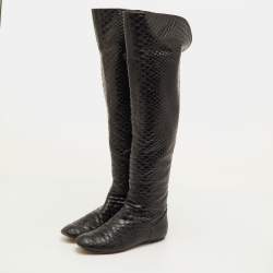 Pre Owned Giuseppe Zanotti Size 38.5 Black Snakeskin Embossed Leather Over The Knee Boots