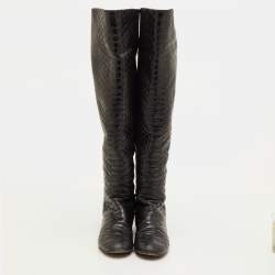 Pre Owned Giuseppe Zanotti Size 38.5 Black Snakeskin Embossed Leather Over The Knee Boots