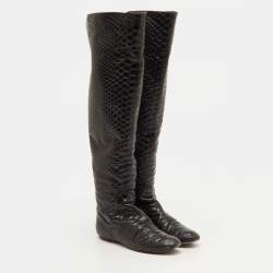 Pre Owned Giuseppe Zanotti Size 38.5 Black Snakeskin Embossed Leather Over The Knee Boots