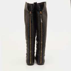 Pre Owned Giuseppe Zanotti Size 38.5 Black Snakeskin Embossed Leather Over The Knee Boots