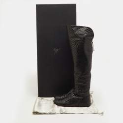 Pre Owned Giuseppe Zanotti Size 38.5 Black Snakeskin Embossed Leather Over The Knee Boots