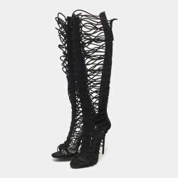 مملوكة مسبقًا Giuseppe Zanotti Size 41 Black Suede Gladiator Knee Length Boots