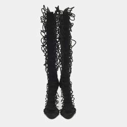 مملوكة مسبقًا Giuseppe Zanotti Size 41 Black Suede Gladiator Knee Length Boots