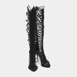 مملوكة مسبقًا Giuseppe Zanotti Size 41 Black Suede Gladiator Knee Length Boots