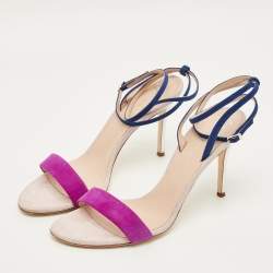 Pre Owned Giuseppe Zanotti Intrigo 90 Size 40 Tricolor Suede Ankle Strap Sandals