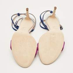 Pre Owned Giuseppe Zanotti Intrigo 90 Size 40 Tricolor Suede Ankle Strap Sandals