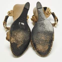 Pre Owned Giuseppe Zanotti Size 41 Brown Leather Chain Detail Wedge Sandals