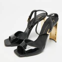 Pre Owned Giuseppe Zanotti Size 36 Black/Gold Patent Leather Ankle Strap Sandals