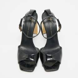 Pre Owned Giuseppe Zanotti Size 36 Black/Gold Patent Leather Ankle Strap Sandals