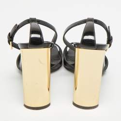 Pre Owned Giuseppe Zanotti Size 36 Black/Gold Patent Leather Ankle Strap Sandals