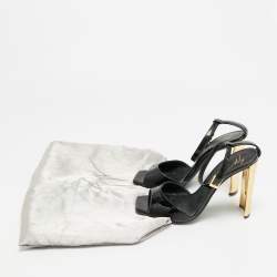 Pre Owned Giuseppe Zanotti Size 36 Black/Gold Patent Leather Ankle Strap Sandals