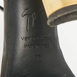 Pre Owned Giuseppe Zanotti Size 36 Black/Gold Patent Leather Ankle Strap Sandals