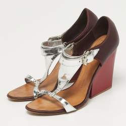 مملوكة مسبقًا Giuseppe Zanotti Size 39.5 Tricolor Leather Ankle Strap Strap Block Heel Sandals