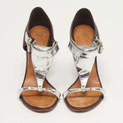 مملوكة مسبقًا Giuseppe Zanotti Size 39.5 Tricolor Leather Ankle Strap Strap Block Heel Sandals