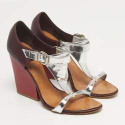 مملوكة مسبقًا Giuseppe Zanotti Size 39.5 Tricolor Leather Ankle Strap Strap Block Heel Sandals