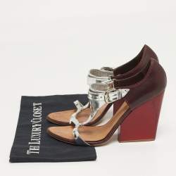 مملوكة مسبقًا Giuseppe Zanotti Size 39.5 Tricolor Leather Ankle Strap Strap Block Heel Sandals
