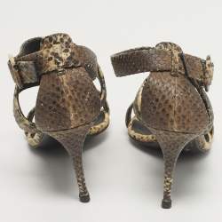 مملوكة مسبقًا Giuseppe Zanotti Size 38.5 Brown Snakeskin Embossed Leather Ankle Strap Sandals