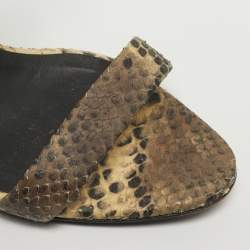 مملوكة مسبقًا Giuseppe Zanotti Size 38.5 Brown Snakeskin Embossed Leather Ankle Strap Sandals