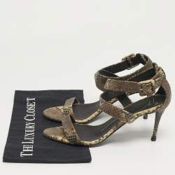 مملوكة مسبقًا Giuseppe Zanotti Size 38.5 Brown Snakeskin Embossed Leather Ankle Strap Sandals
