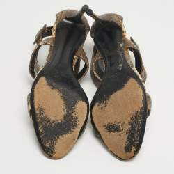 مملوكة مسبقًا Giuseppe Zanotti Size 38.5 Brown Snakeskin Embossed Leather Ankle Strap Sandals