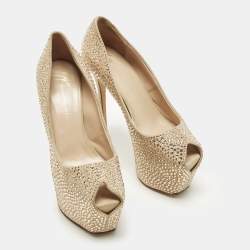 مملوكة مسبقًا Giuseppe Zanotti Size 38.5 Beige Suede Crystal Embellished Liza Peep Toe Pumps