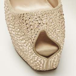 مملوكة مسبقًا Giuseppe Zanotti Size 38.5 Beige Suede Crystal Embellished Liza Peep Toe Pumps