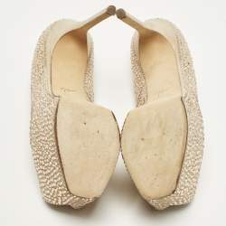 مملوكة مسبقًا Giuseppe Zanotti Size 38.5 Beige Suede Crystal Embellished Liza Peep Toe Pumps