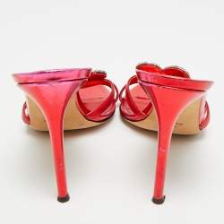 مملوكة مسبقًا صندل سلايد مزخرف كريستال قلب جلد أحمر جوسيبي زانوتي مقاس 38.5