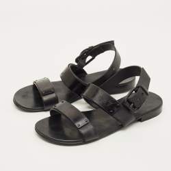 Pre Owned صندل فلات جوسيبي زانوتي جلد أسود زاك مقاس 41