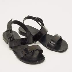 Pre Owned صندل فلات جوسيبي زانوتي جلد أسود زاك مقاس 41